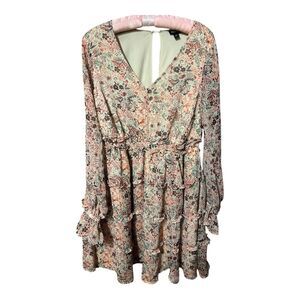 Torrid Mini Lurex Chiffon Tiered Dress floral Long sleeve Fairy Size Large